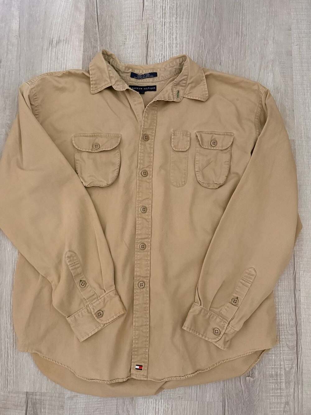 Tommy Hilfiger Button Down Shirt Size XXL Tan Long Sleeve Utility